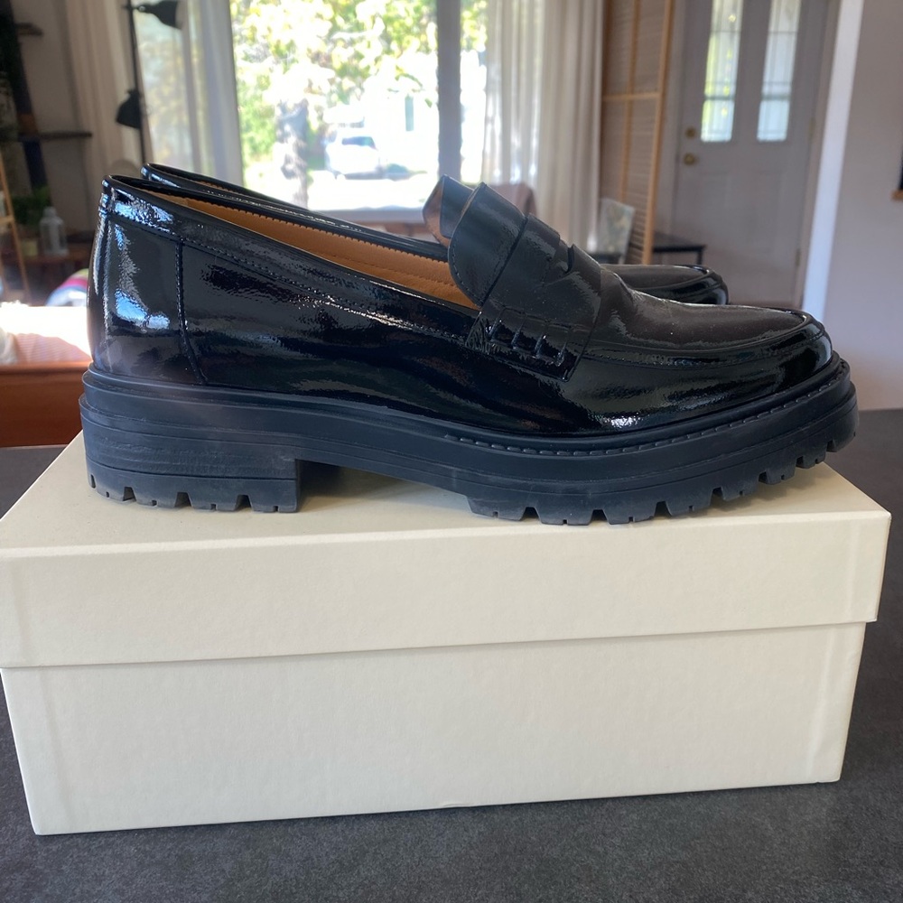 Sezane Black Patent Leather Loafers